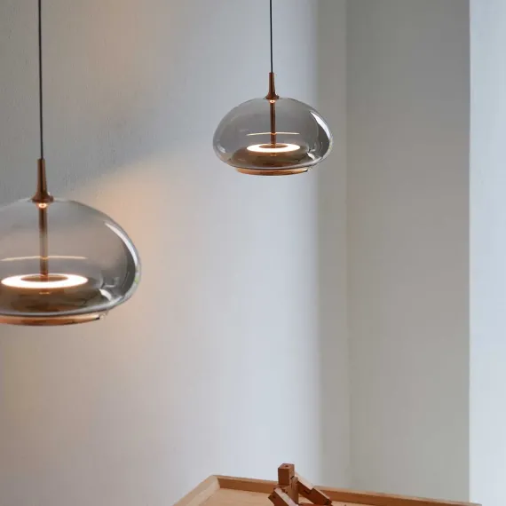 Avalon LED Pendel - Smoked Glas med Rose Gold Detaljer (Loom Design)