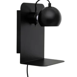 Ball Væglampe m. Hylde + USB-opladning - Mat Sort