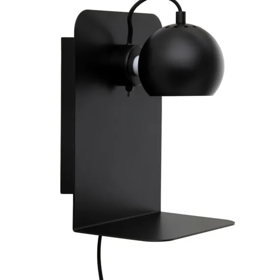 Ball Væglampe m. Hylde + USB-opladning - Mat Sort