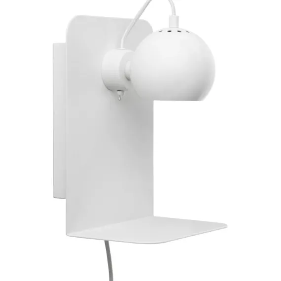 Ball Væglampe m. Hylde + USB-opladning - Mat Hvid