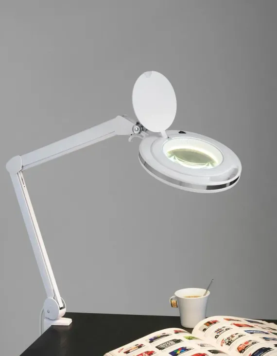 Magnifying LUP Large LED Bordlampe - Halo Design (Hvid Aluminium)