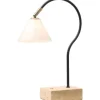 QUESTION PORTABLE BORDLAMPE SORT ANTIK MESSING/OPAL GLAS