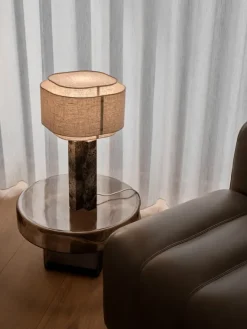 TAKAI BORD E27 BRUN MARMOR/ BEIGE SKÆRM